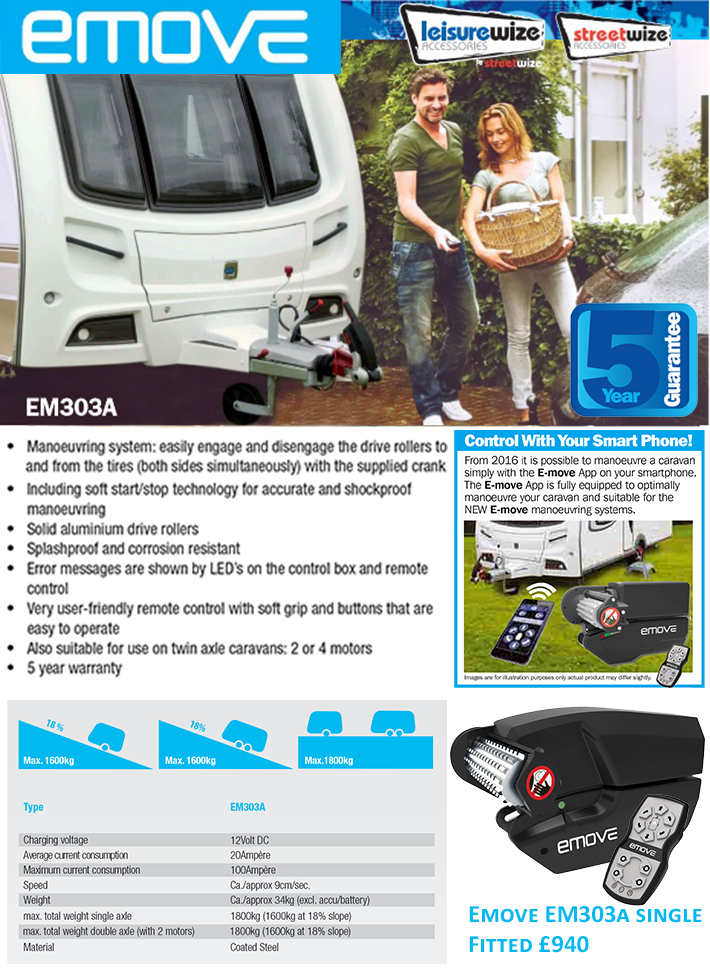 The Emove EM303a caravan manoeuvring system by Leisurewize is a perfect entry level caravan mover for the budget conscious caravanner